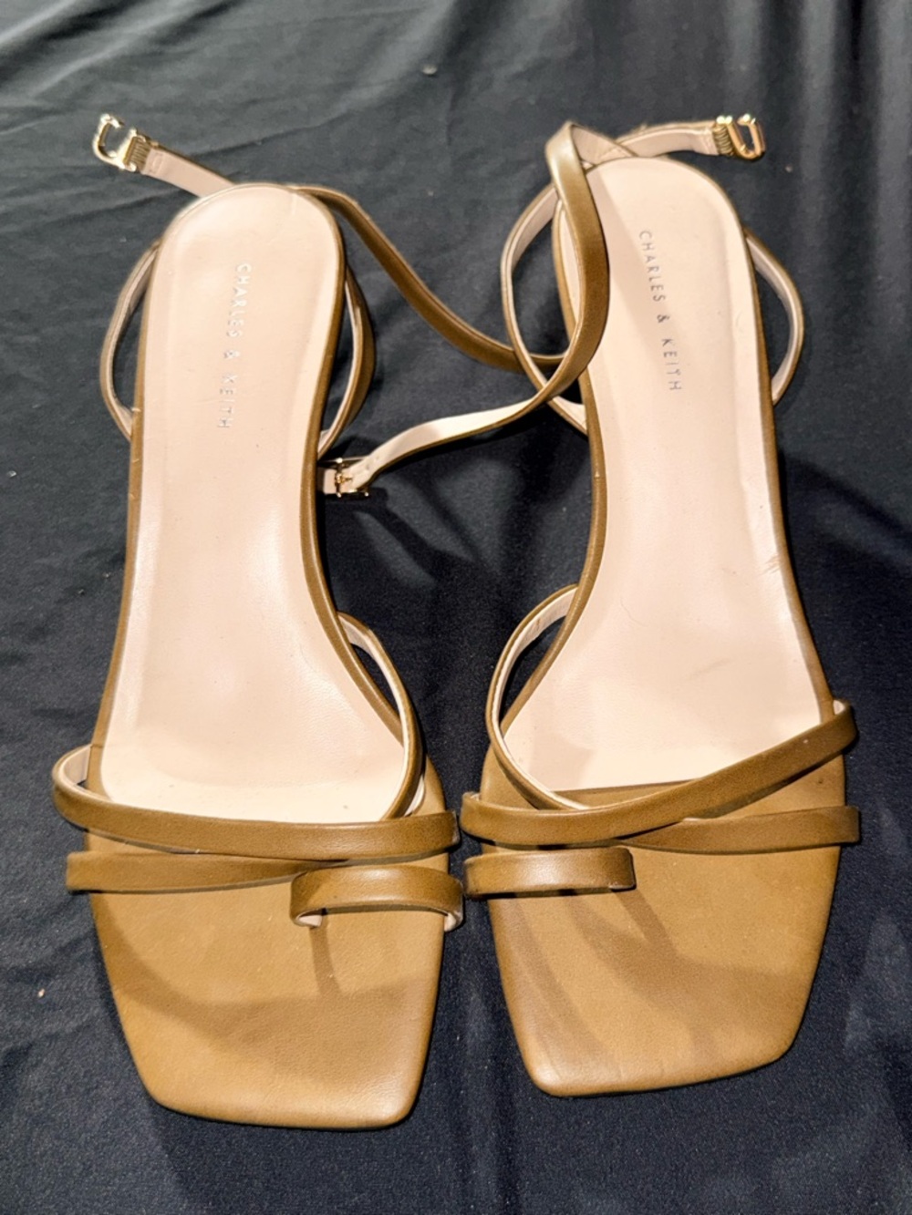 Charles & Keith Brown Strappy Square-Toe Heels
